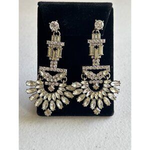 Vtg Rhinestone Crystal Clear & Citrine Drop Chandelier Earrings Art Deco *READ*